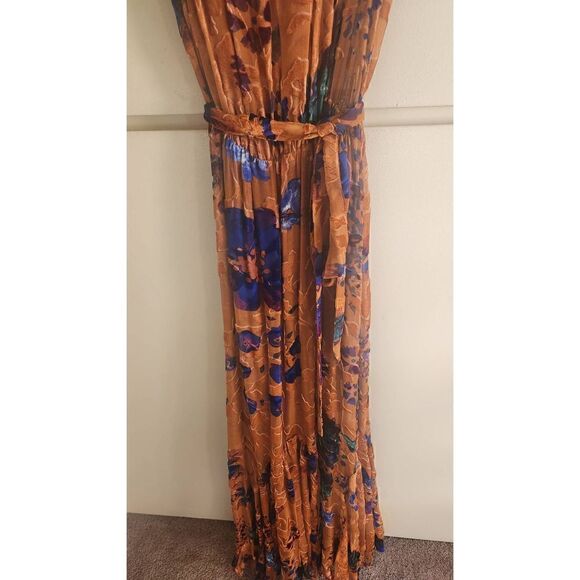 Lattori Silk Burnt Orange Maxi Dress, EUC, S - Picture 1 of 9